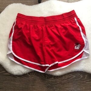 Rivalry Threads 91 red white stripe bulldog swim trunks shorts tie waist XL EUC